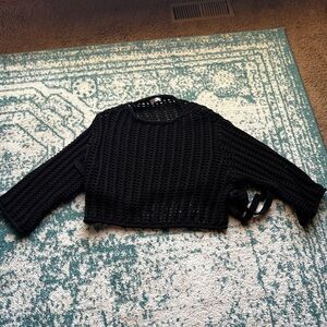 Zara Black Openwork Knit Crop Sweater